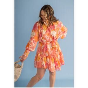 Fate Womens Ruffle Hemline Mini Dress Orange Floral Boho Tropical Beach Cocktail